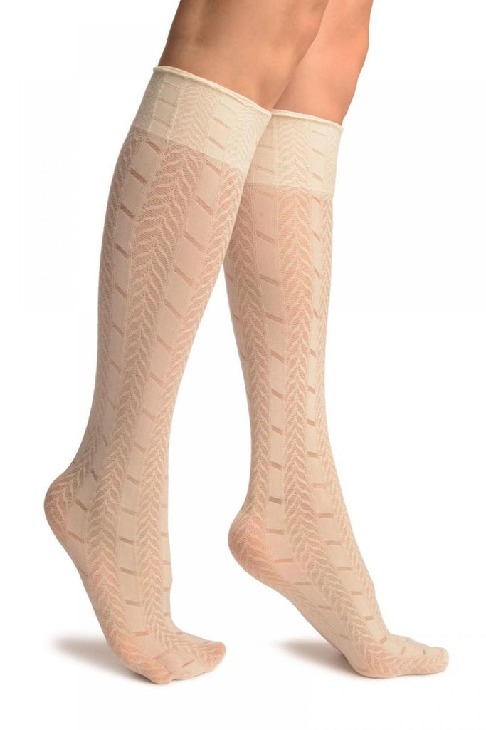 liss kiss Cream With Woven Chevrons Socks Knee High - Socks