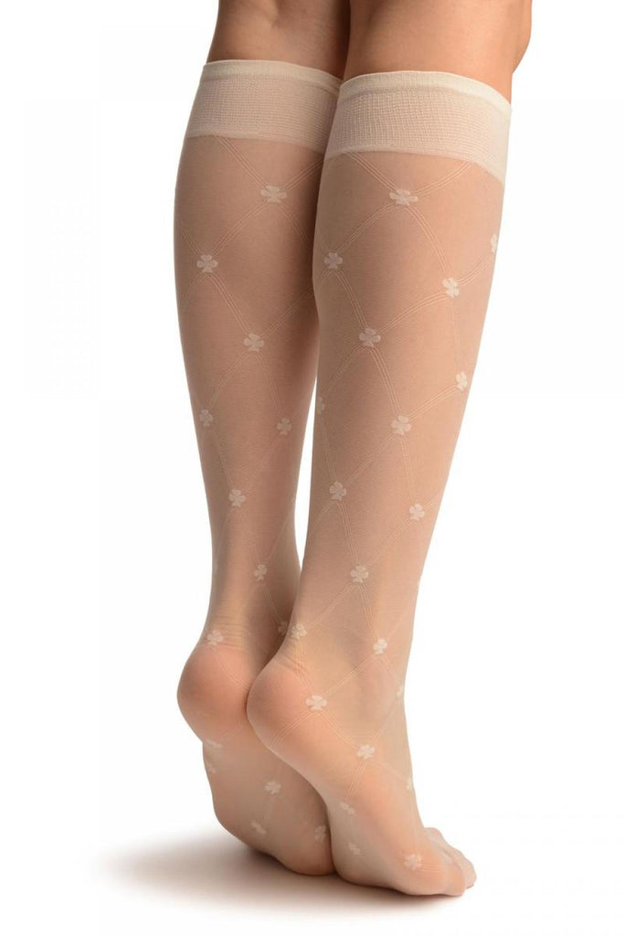Liss Kiss Cream With Woven Mesh & Clover Socks Knee High - Socks