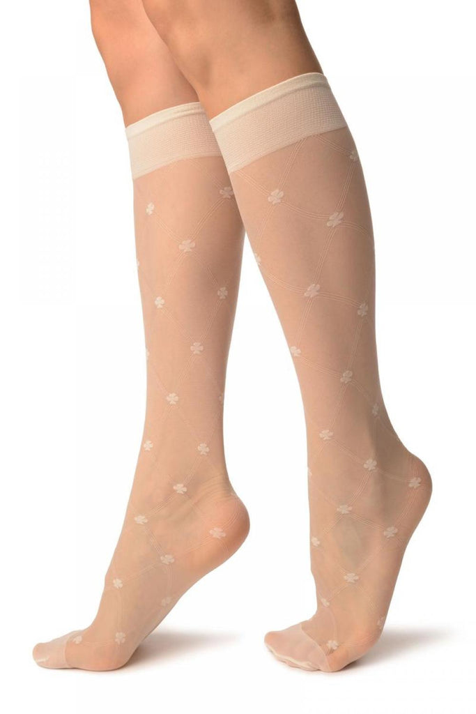 Liss Kiss Cream With Woven Mesh & Clover Socks Knee High - Socks