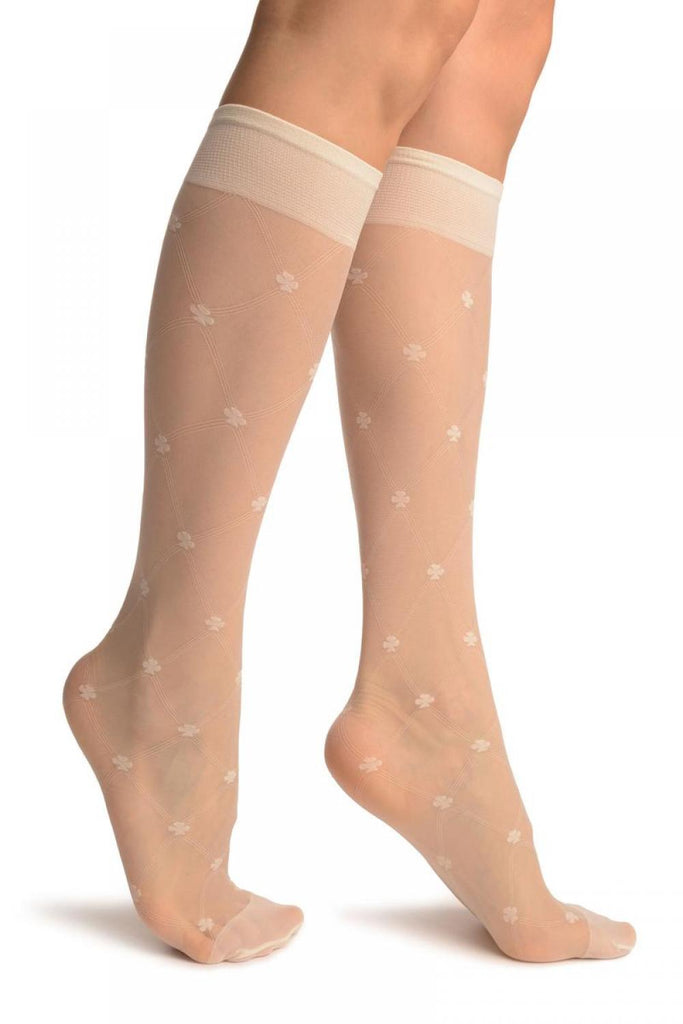 liss kiss Cream With Woven Mesh & Clover Socks Knee High - Socks