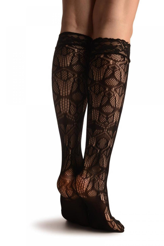 Liss Kiss Cyber Mesh Black Lace Knee High Socks - Socks