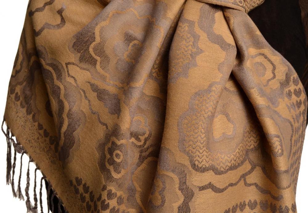 Liss Kiss Daisies On Beige Pashmina Feel With Tassels - Scarf