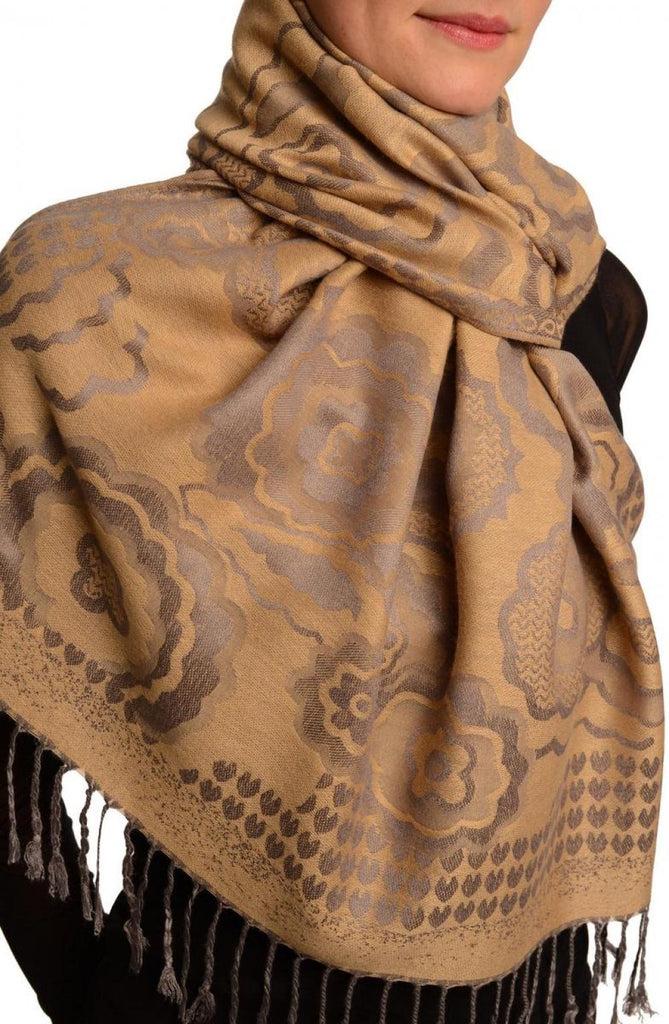 Liss Kiss Daisies On Beige Pashmina Feel With Tassels - Scarf