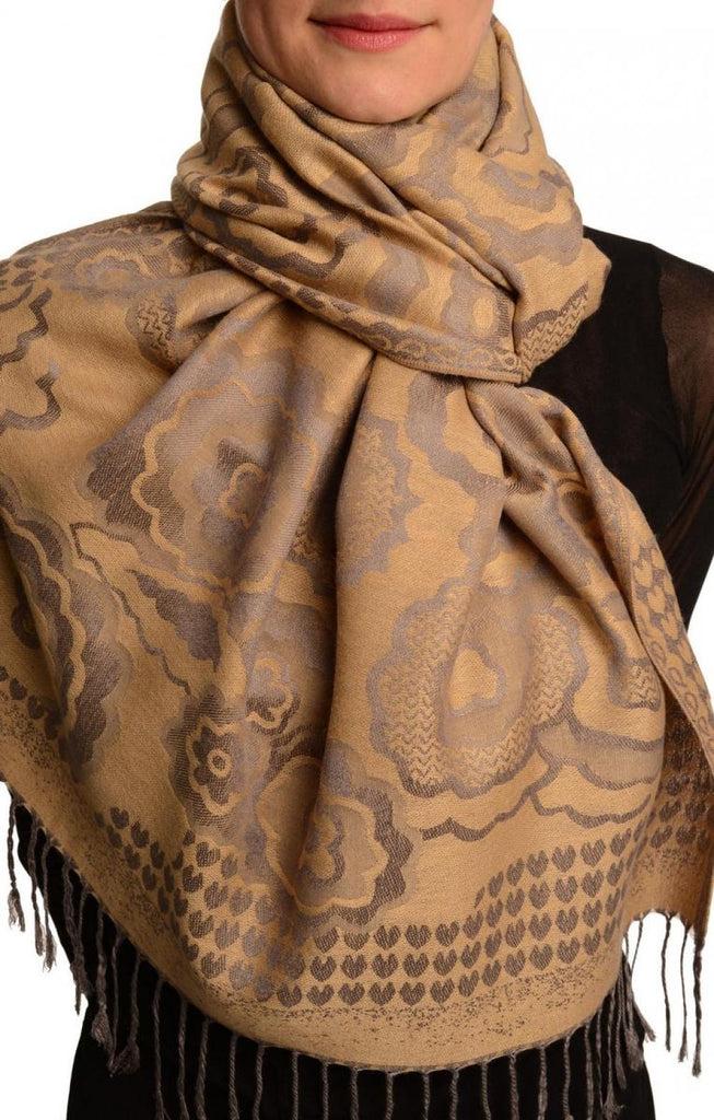 Liss Kiss Daisies On Beige Pashmina Feel With Tassels - Scarf