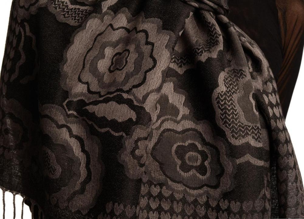 Liss Kiss Daisies On Black Pashmina Feel With Tassels - Scarf