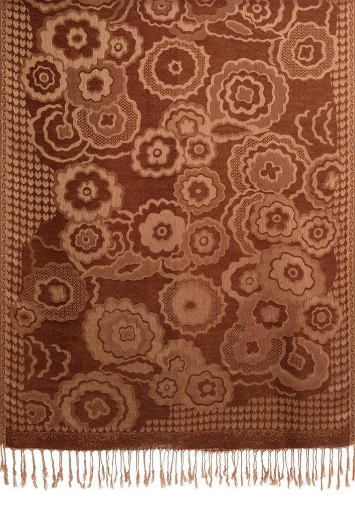 Liss Kiss Daisies On Brown Pashmina Feel With Tassels - Scarf