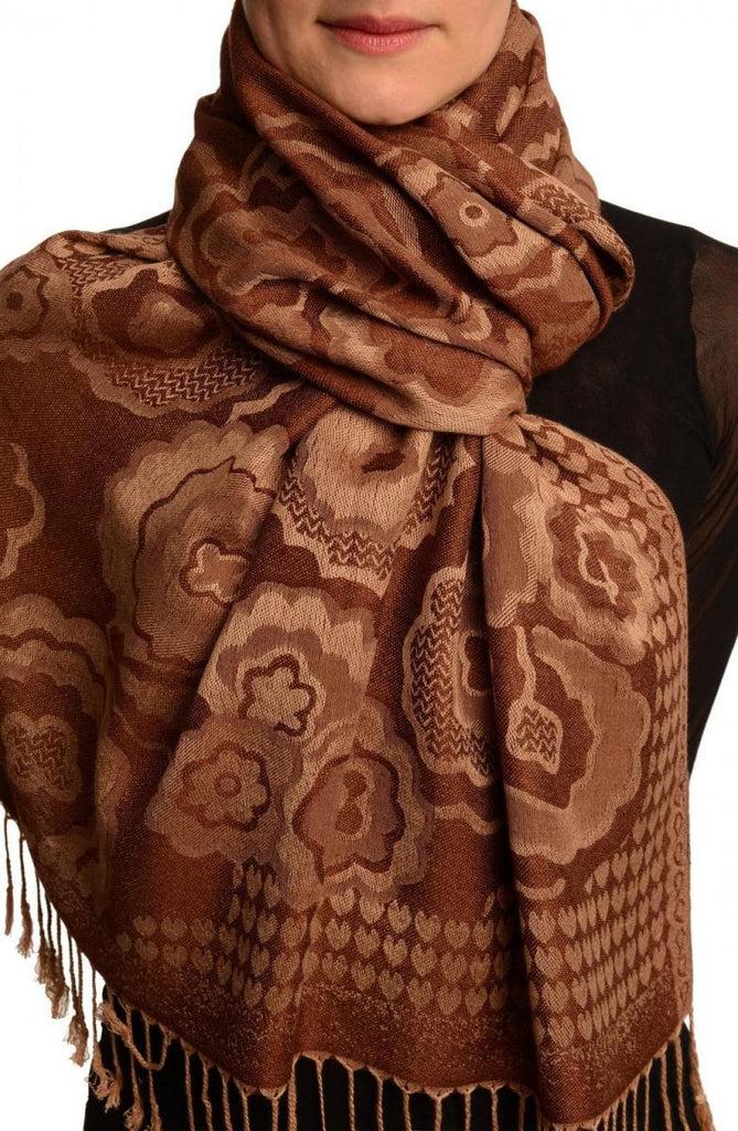 liss kiss Daisies On Brown Pashmina Feel With Tassels - Scarf
