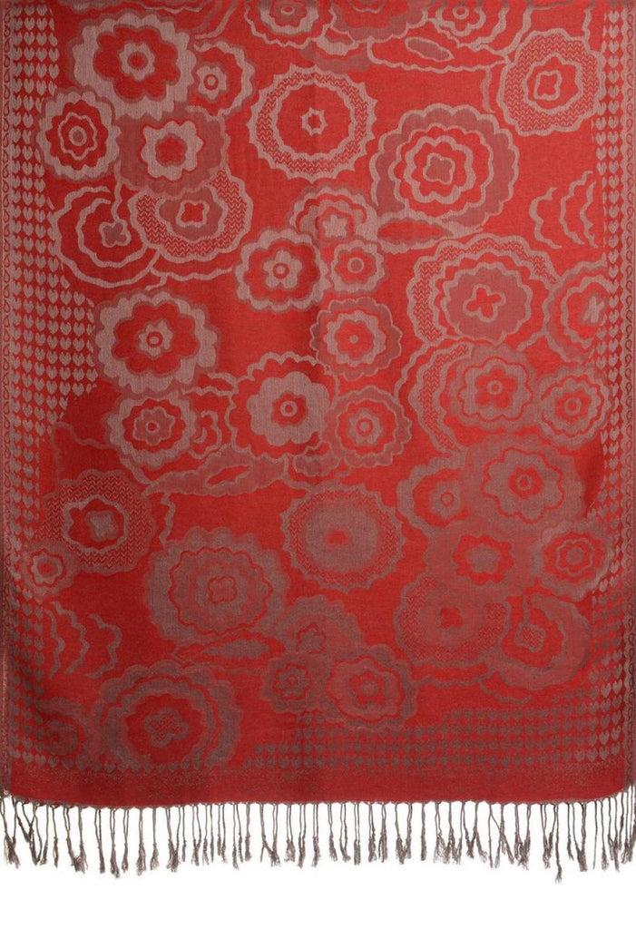 Liss Kiss Daisies On Burgundy Red Pashmina Feel With Tassels - Scarf