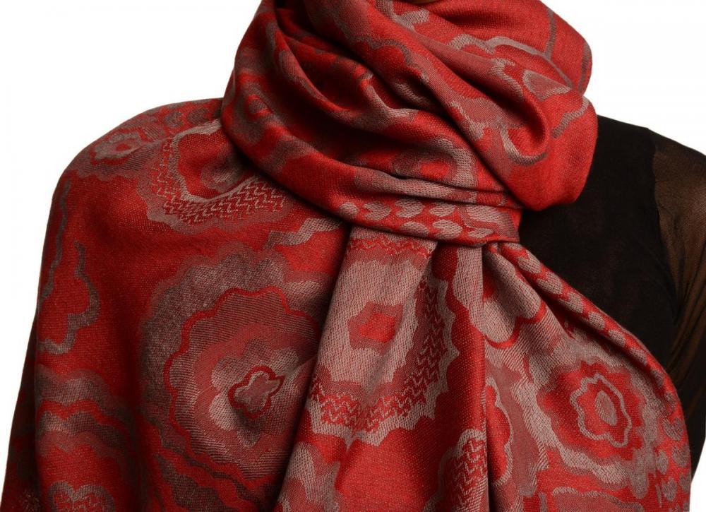 Liss Kiss Daisies On Burgundy Red Pashmina Feel With Tassels - Scarf