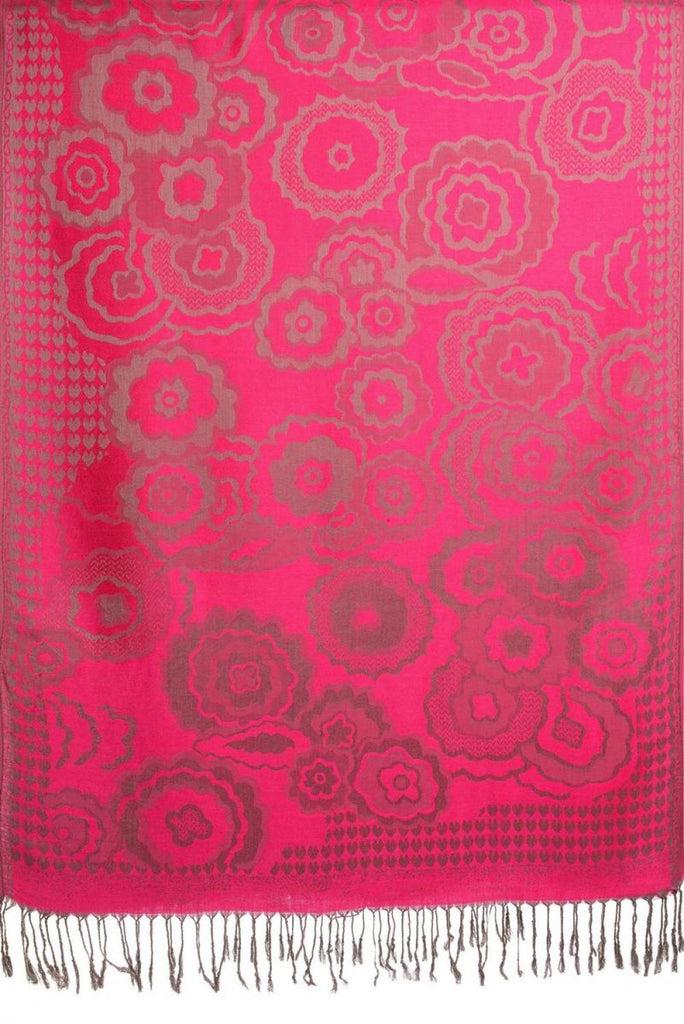 Liss Kiss Daisies On Fuchsia Pink Pashmina Feel With Tassels - Scarf