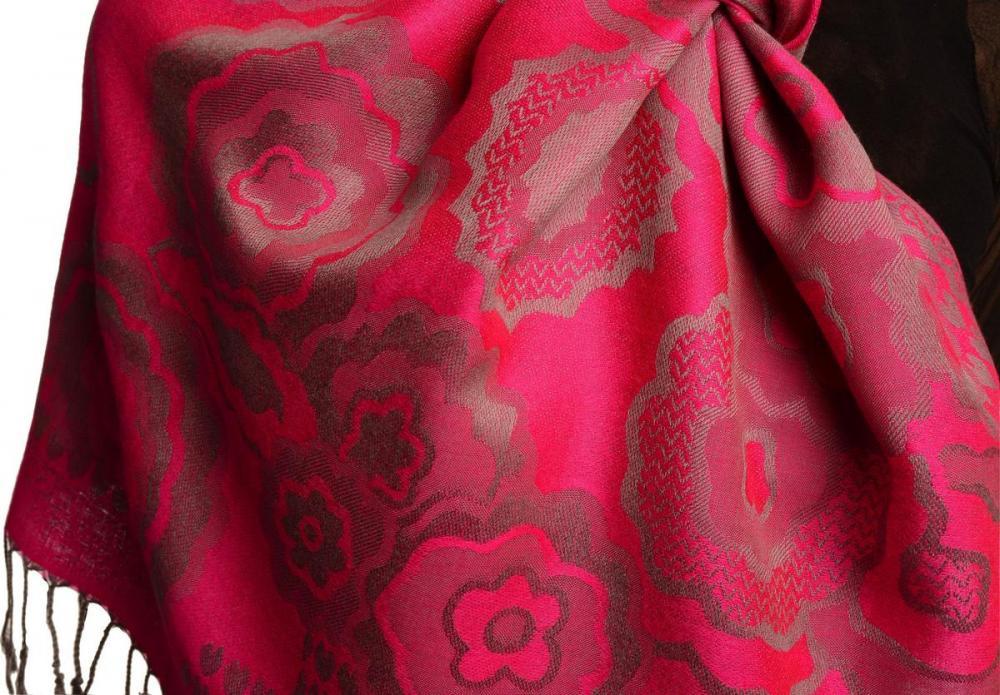 Liss Kiss Daisies On Fuchsia Pink Pashmina Feel With Tassels - Scarf