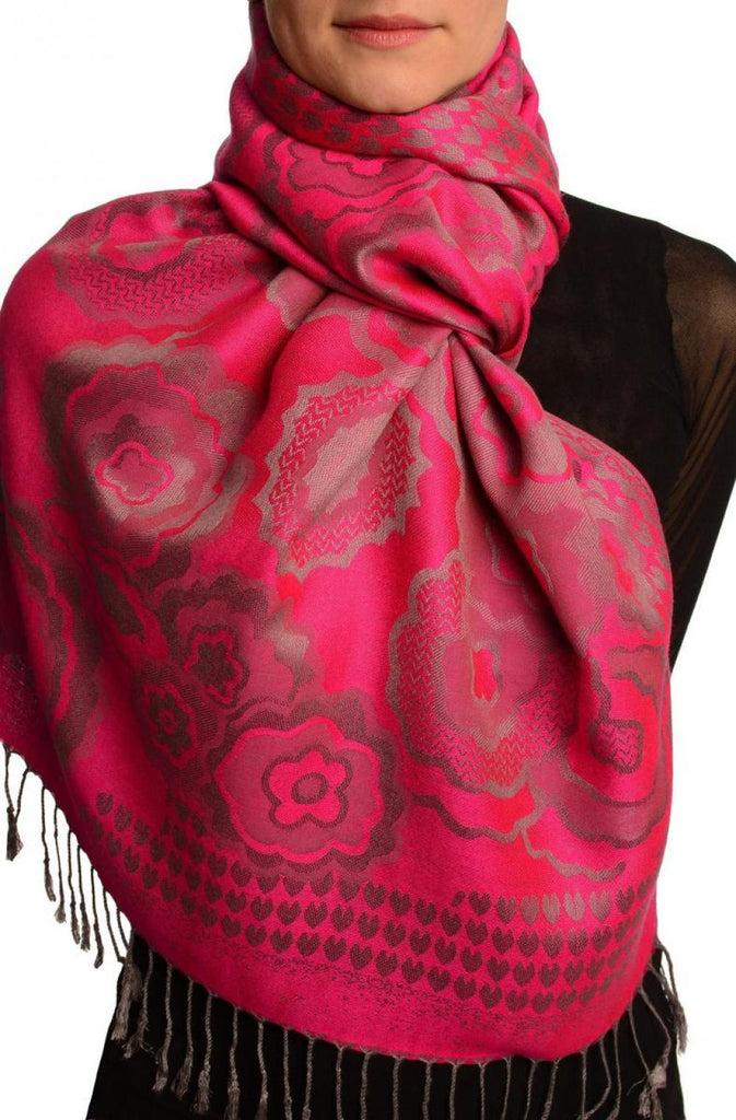 liss kiss Daisies On Fuchsia Pink Pashmina Feel With Tassels - Scarf