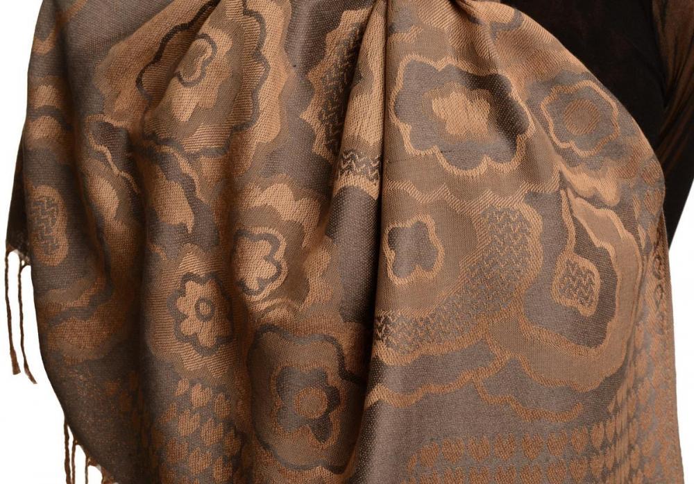 Liss Kiss Daisies On Grey Pashmina Feel With Tassels - Scarf