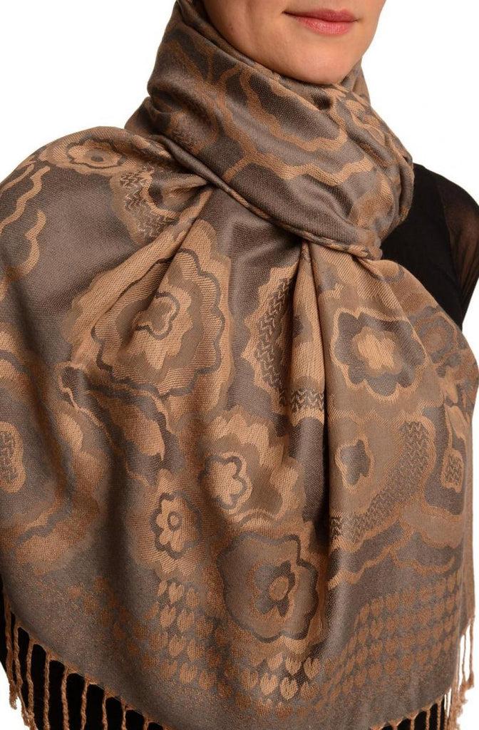 Liss Kiss Daisies On Grey Pashmina Feel With Tassels - Scarf
