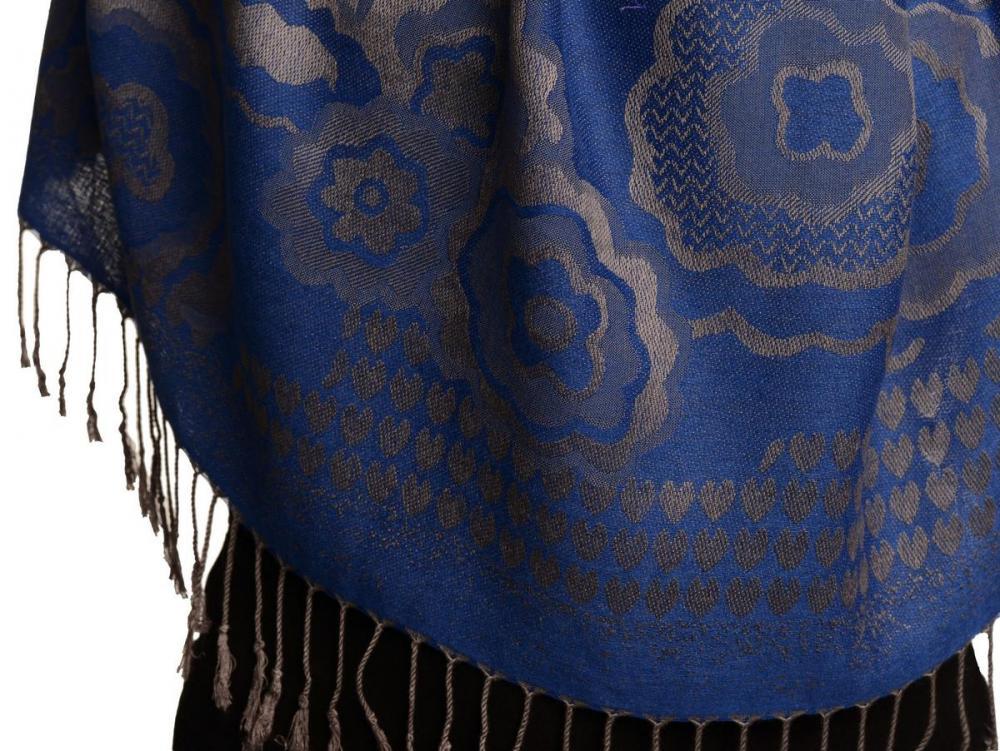 Liss Kiss Daisies On Persian Blue Pashmina Feel With Tassels - Scarf