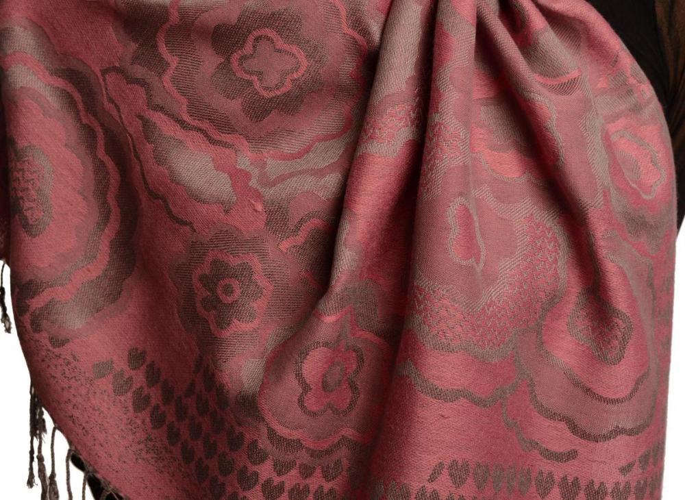 Liss Kiss Daisies On Puce Pink Pashmina Feel With Tassels - Scarf