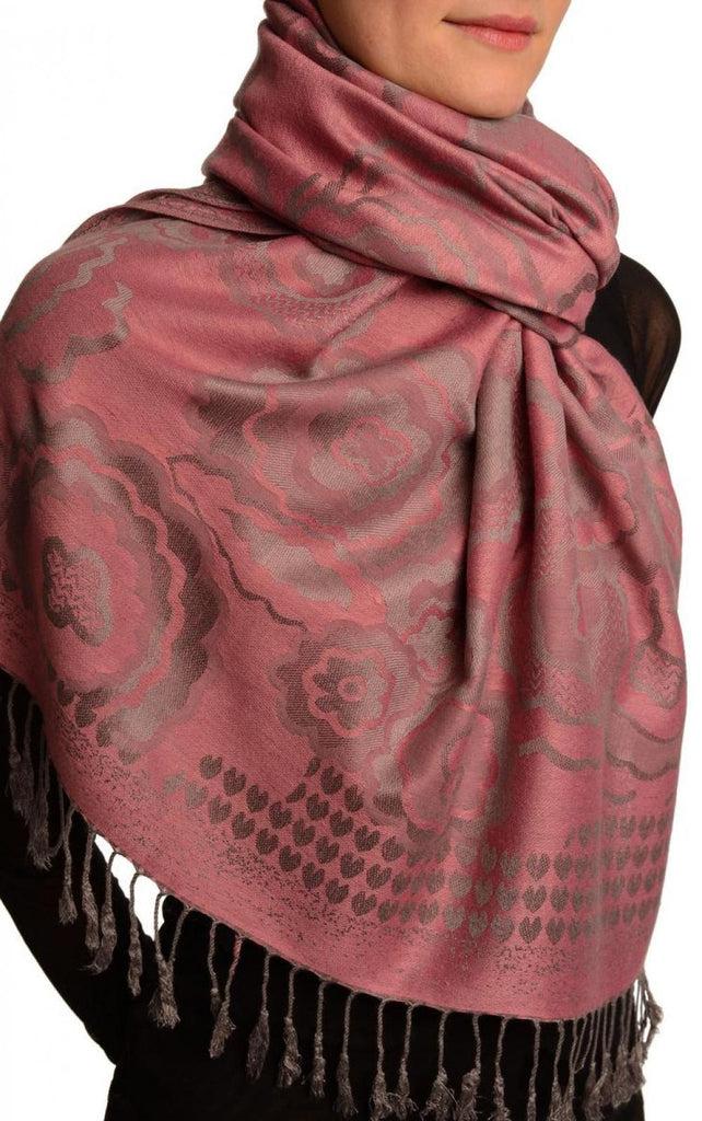 Liss Kiss Daisies On Puce Pink Pashmina Feel With Tassels - Scarf