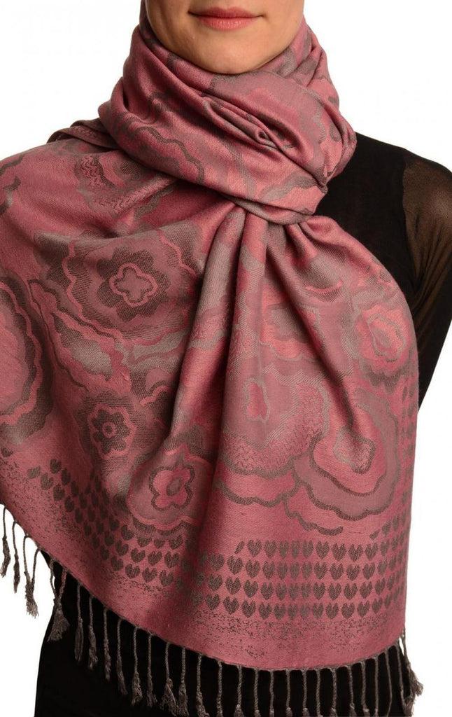 Liss Kiss Daisies On Puce Pink Pashmina Feel With Tassels - Scarf