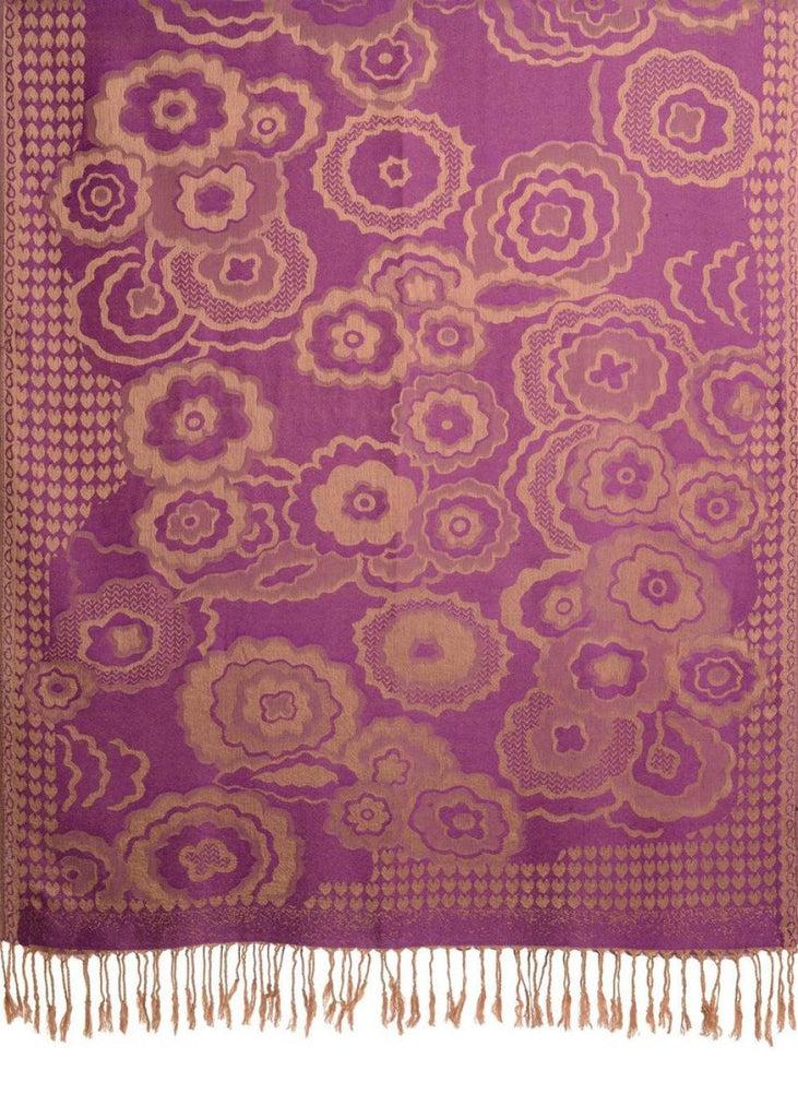Liss Kiss Daisies On Purple Pashmina Feel With Tassels - Scarf