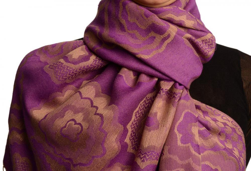 Liss Kiss Daisies On Purple Pashmina Feel With Tassels - Scarf
