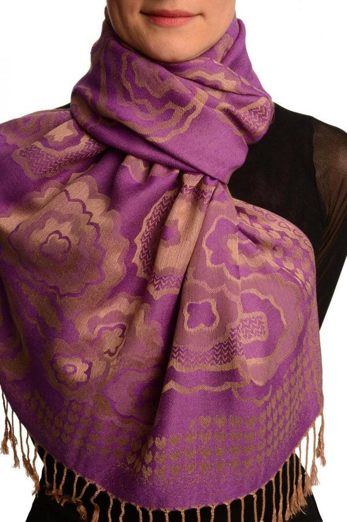 liss kiss Daisies On Purple Pashmina Feel With Tassels - Scarf