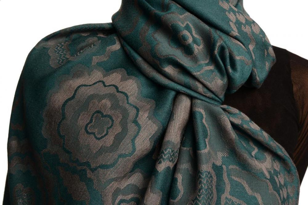 Liss Kiss Daisies On Teal Blue Pashmina Feel With Tassels - Scarf