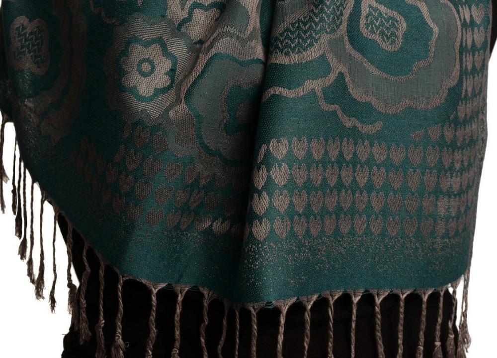 Liss Kiss Daisies On Teal Blue Pashmina Feel With Tassels - Scarf