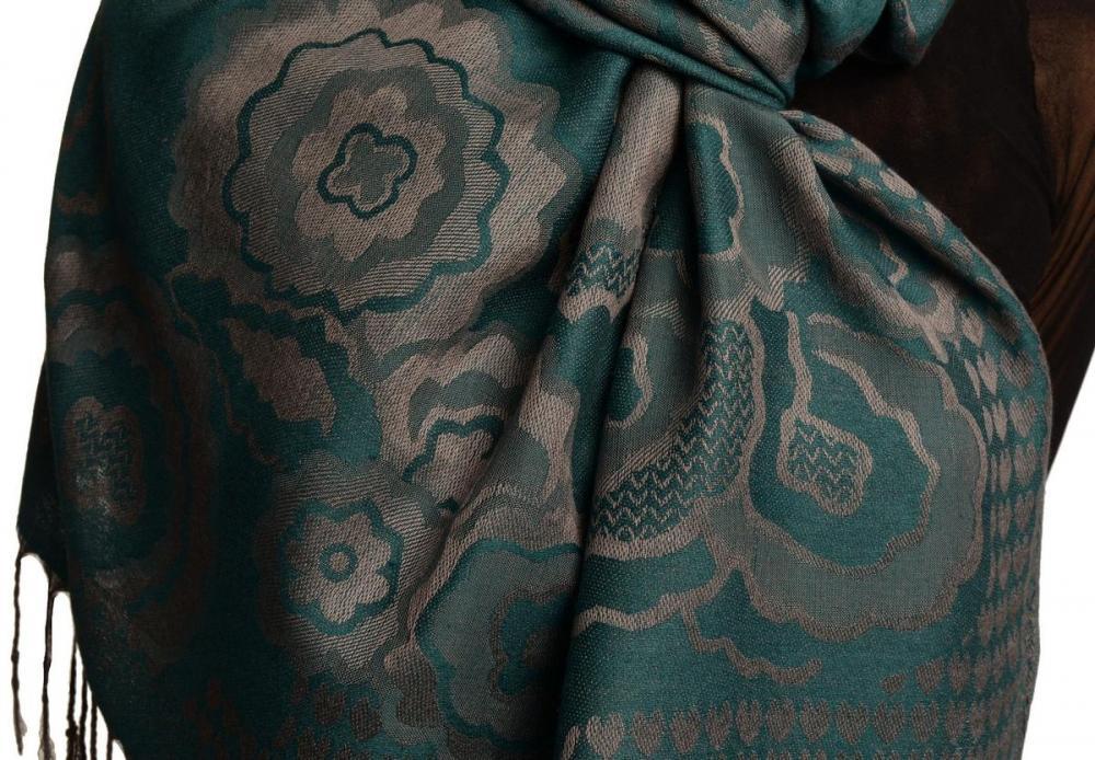 Liss Kiss Daisies On Teal Blue Pashmina Feel With Tassels - Scarf