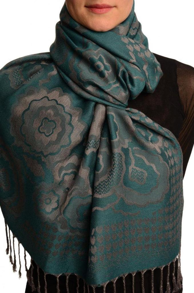 Liss Kiss Daisies On Teal Blue Pashmina Feel With Tassels - Scarf