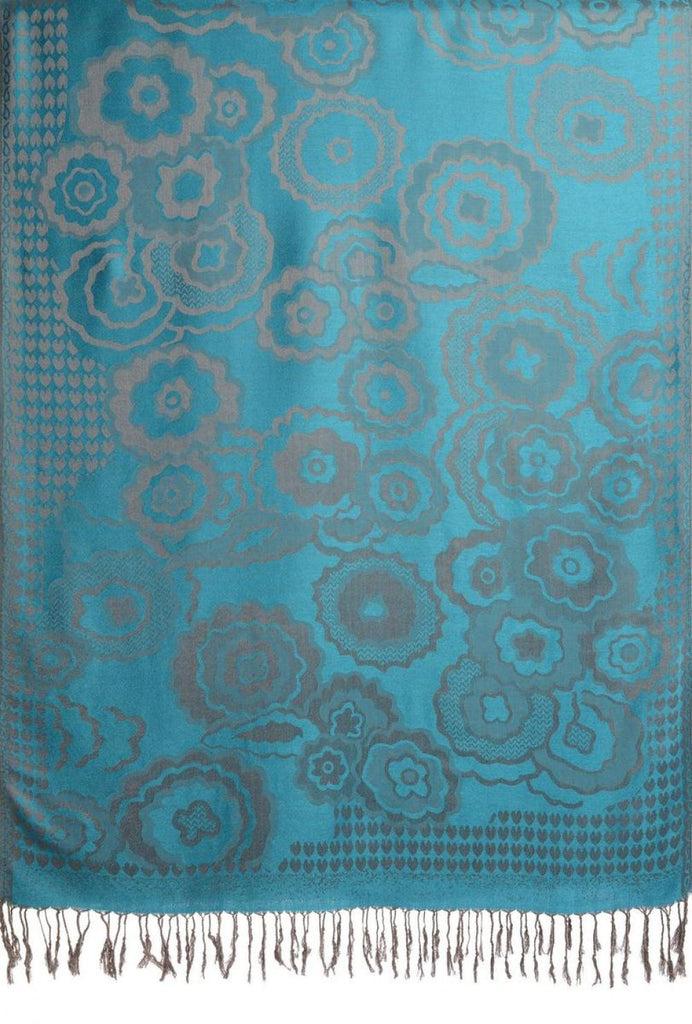 Liss Kiss Daisies On True Blue Pashmina Feel With Tassels - Scarf