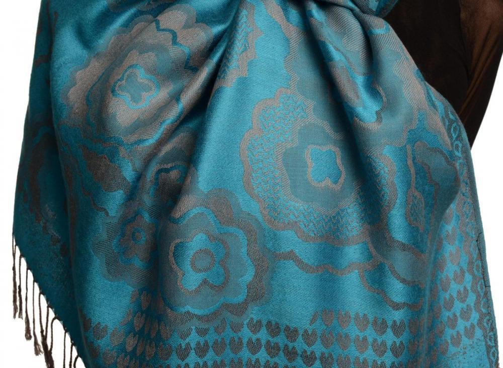 Liss Kiss Daisies On True Blue Pashmina Feel With Tassels - Scarf