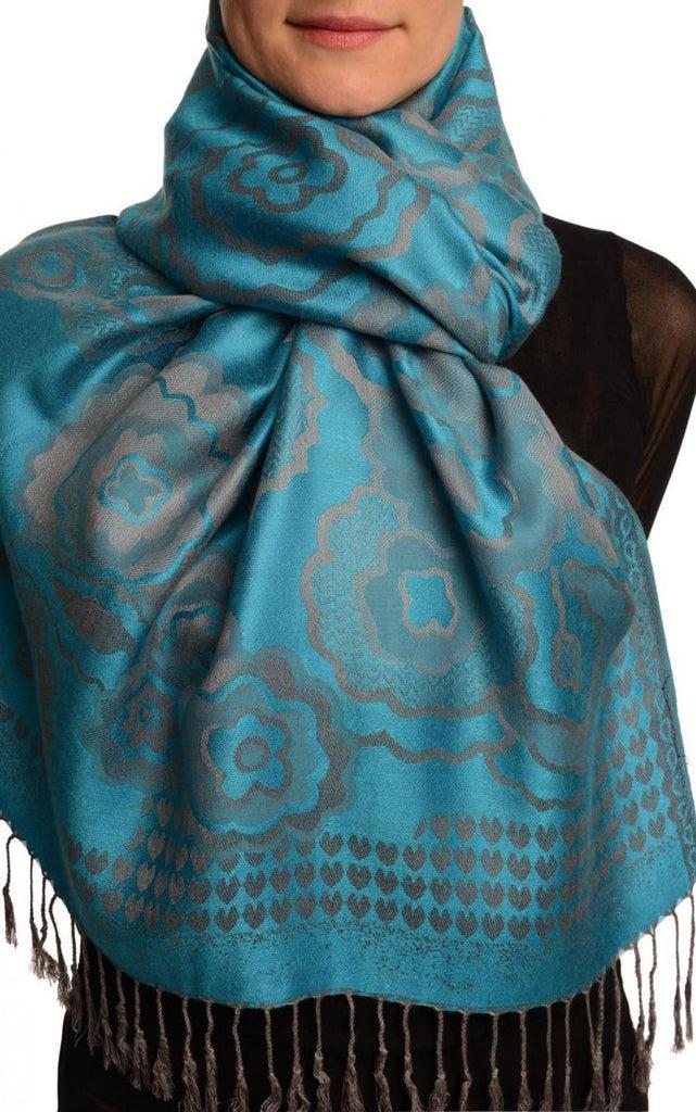 Liss Kiss Daisies On True Blue Pashmina Feel With Tassels - Scarf