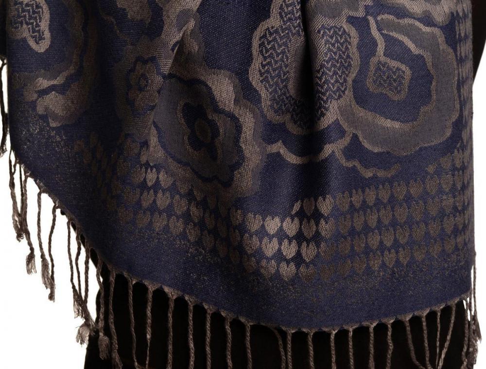 Liss Kiss Daisies On Violet Blue Pashmina Feel With Tassels - Scarf