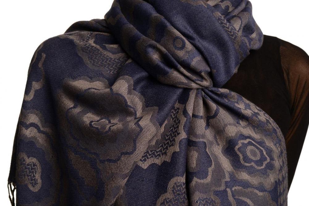 Liss Kiss Daisies On Violet Blue Pashmina Feel With Tassels - Scarf