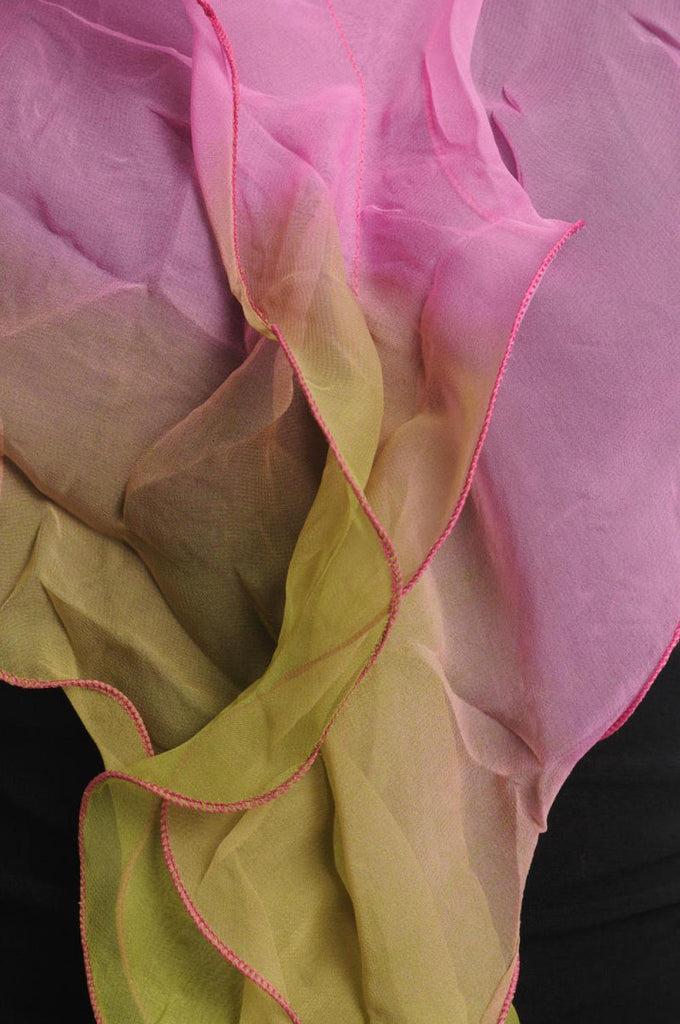 Liss Kiss Damask Pink & Asparagus Double Layered Chiffon Ombre - Scarf