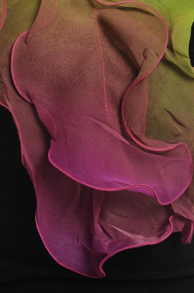 Liss Kiss Damask Pink & Asparagus Double Layered Chiffon Ombre - Scarf