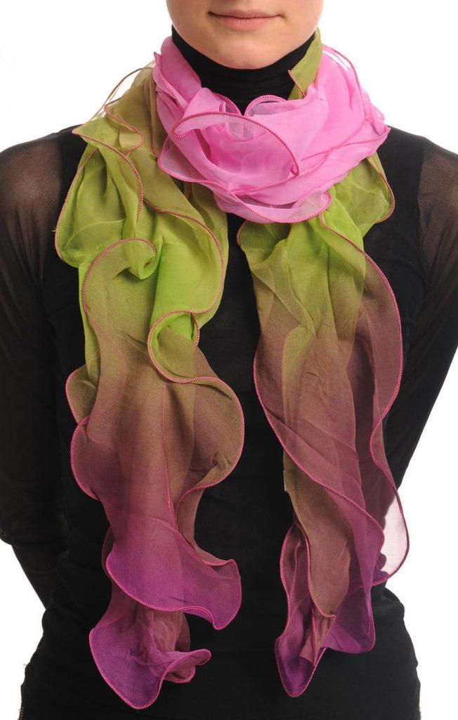 liss kiss Damask Pink & Asparagus Double Layered Chiffon Ombre - Scarf