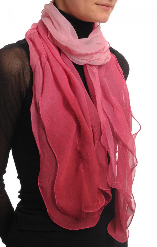 Liss Kiss Damask & Watermelon Pink Double Layered Chiffon Ombre - Scarf