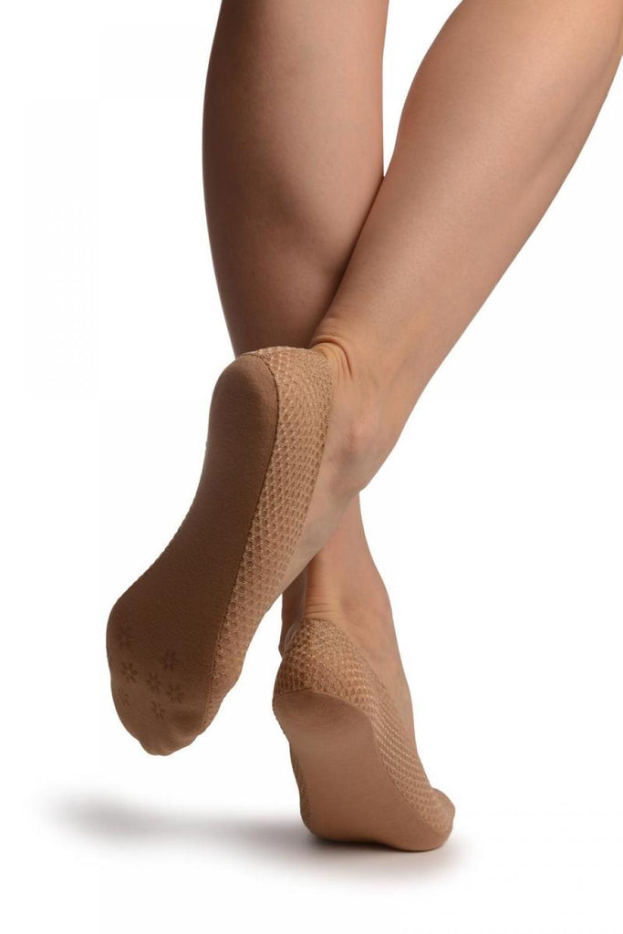 Liss Kiss Dark Beige Snake Skin Silver Lurex With Silicon Heel & Bottom Footies - Footsies Socks