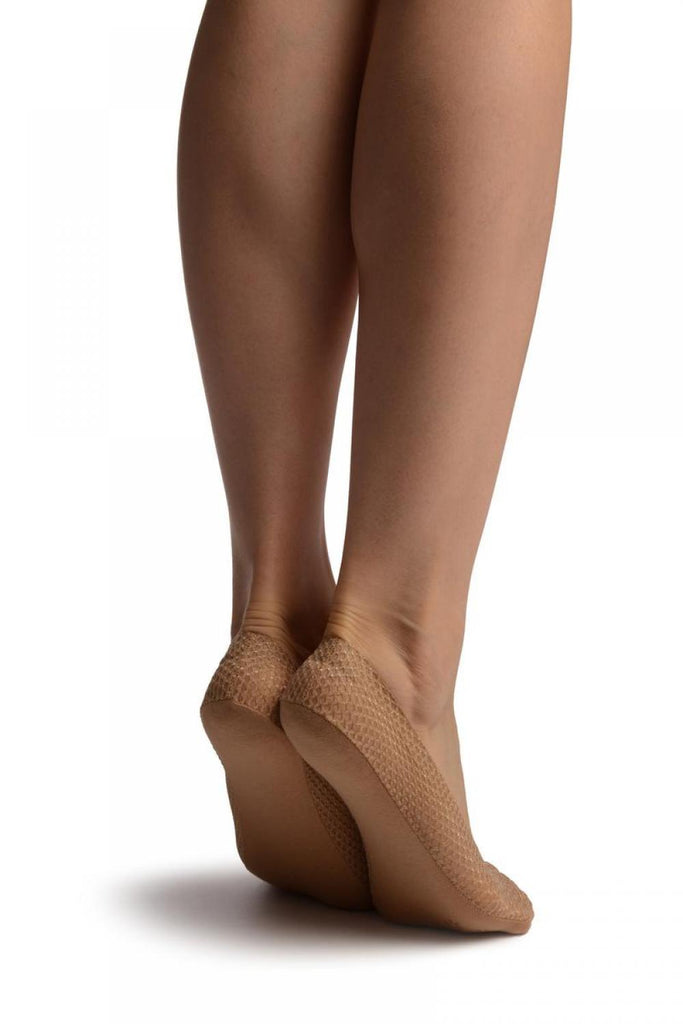 Liss Kiss Dark Beige Snake Skin Silver Lurex With Silicon Heel & Bottom Footies - Footsies Socks