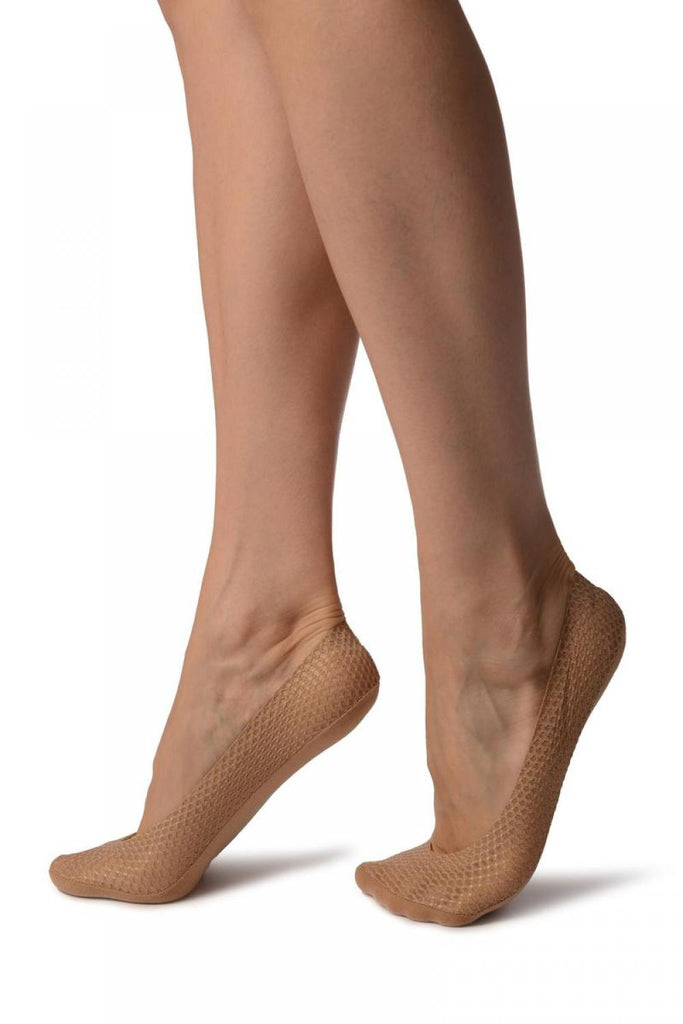 Liss Kiss Dark Beige Snake Skin Silver Lurex With Silicon Heel & Bottom Footies - Footsies Socks