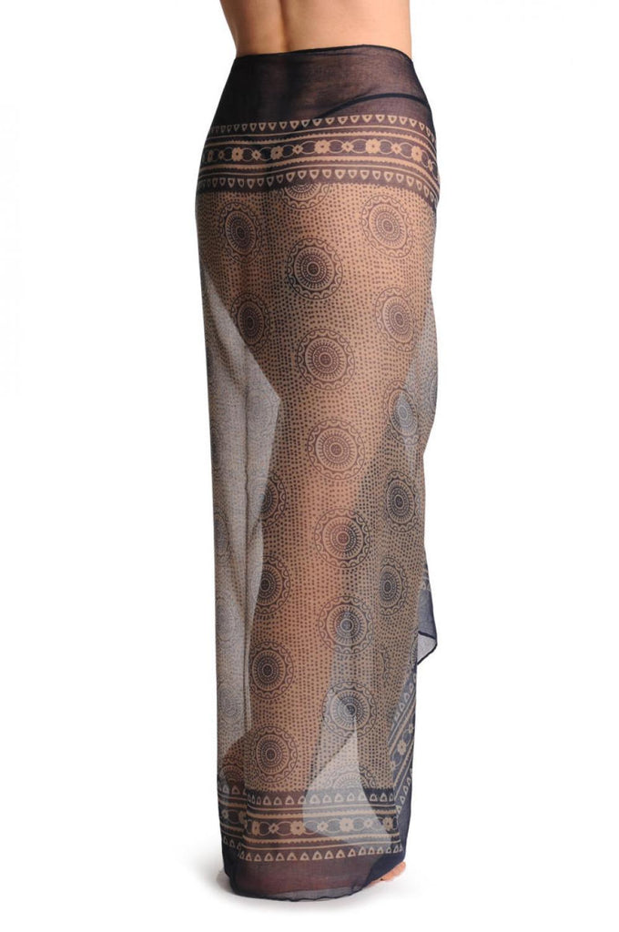 Liss Kiss Dark Blue Aztec Sun On Mocha Unisex Scarf & Beach Sarong - Scarf