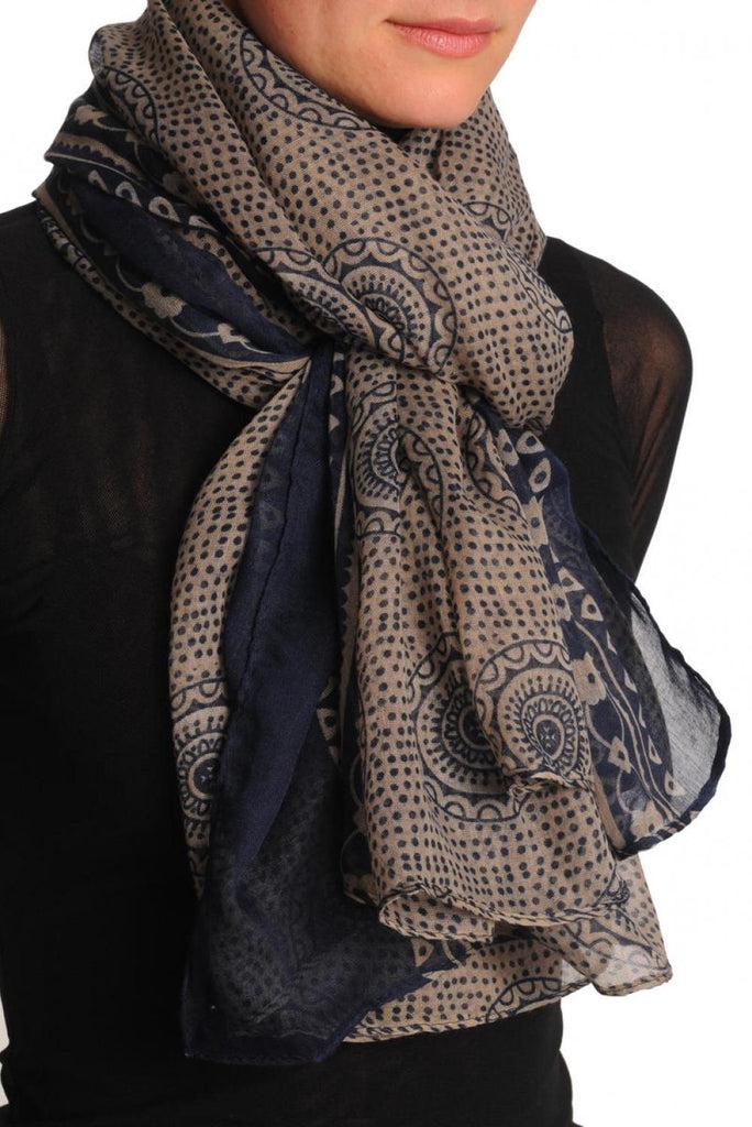 Liss Kiss Dark Blue Aztec Sun On Mocha Unisex Scarf & Beach Sarong - Scarf