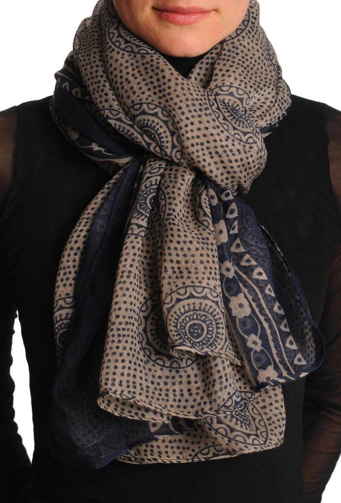 liss kiss Dark Blue Aztec Sun On Mocha Unisex Scarf & Beach Sarong - Scarf