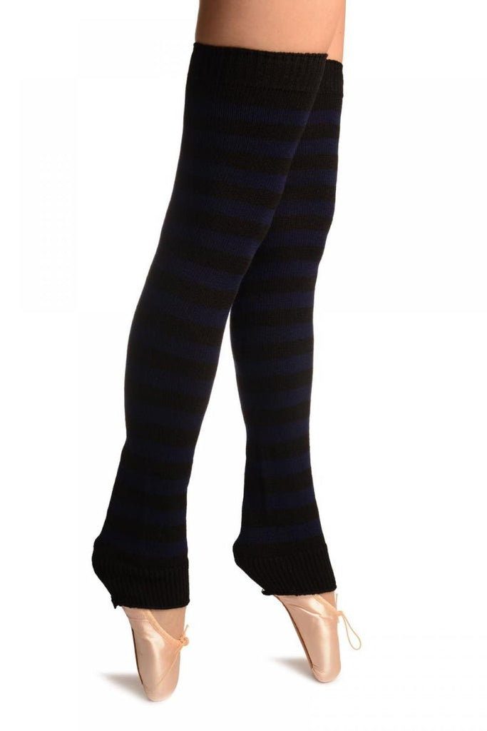 Liss Kiss Dark Blue & Black Stripes Dance/Ballet Leg Warmers - Leg Warmers