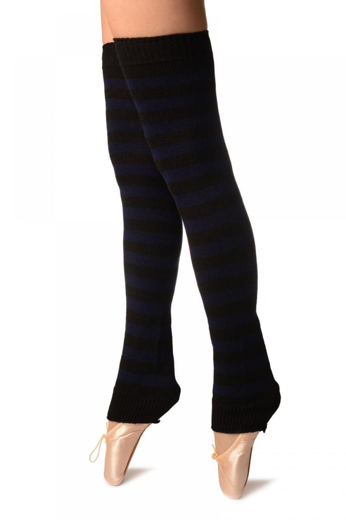 Liss Kiss Dark Blue & Black Stripes Dance/Ballet Leg Warmers - Leg Warmers