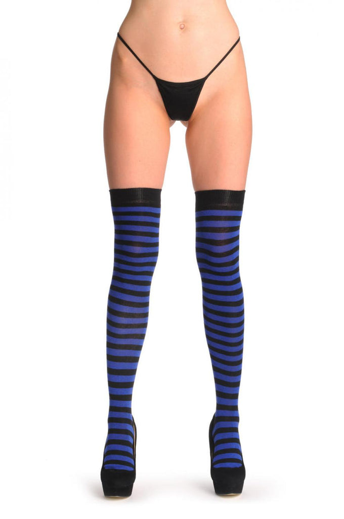 Liss Kiss Dark Blue & Black Stripes - Over The Knee Socks