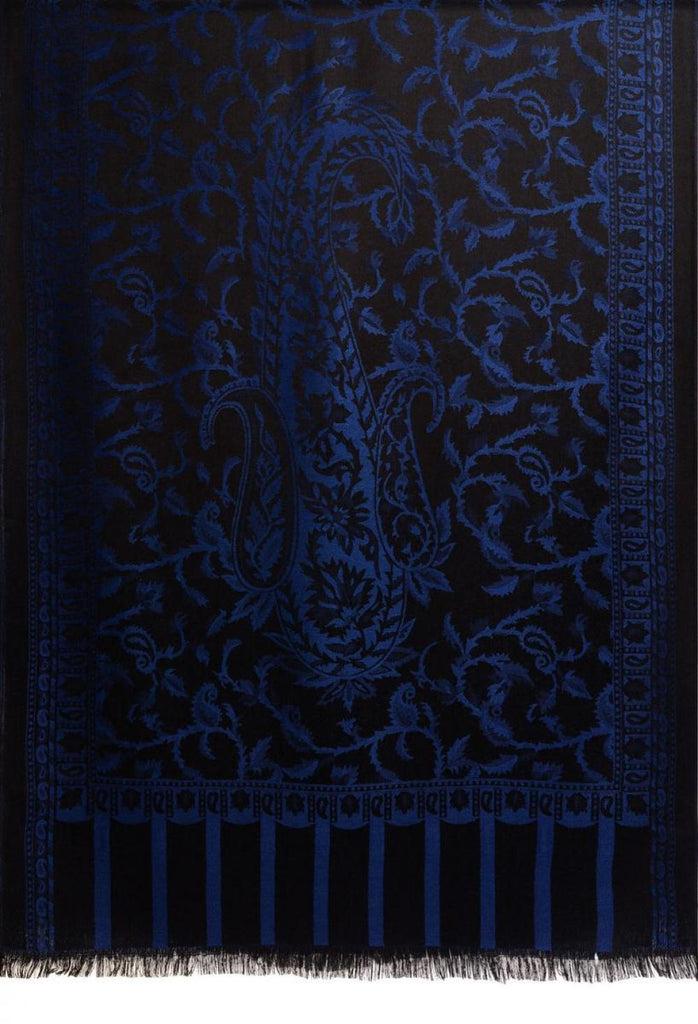 Liss Kiss Dark Blue Large Paisley On Black Pashmina Feel - Scarf