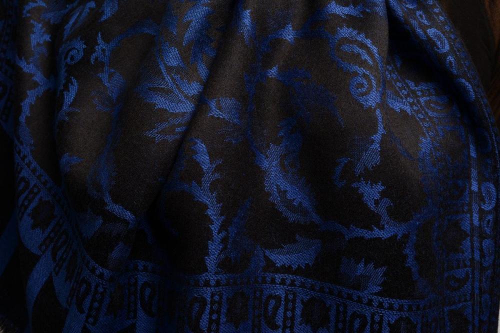 Liss Kiss Dark Blue Large Paisley On Black Pashmina Feel - Scarf