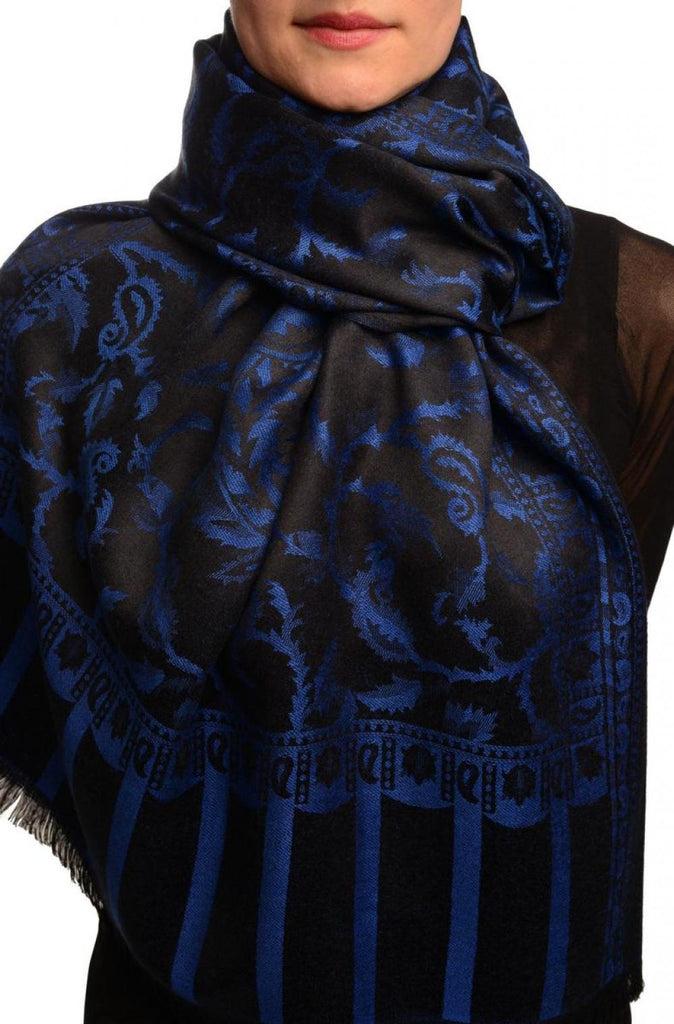 liss kiss Dark Blue Large Paisley On Black Pashmina Feel - Scarf